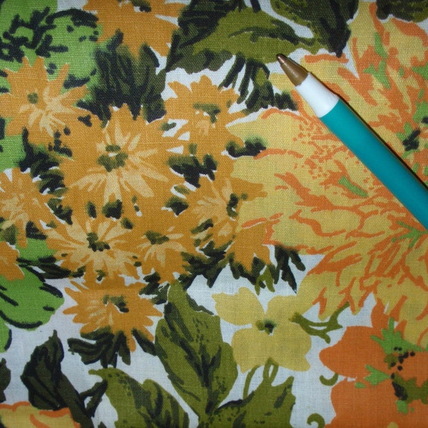 Vintage Floral fabric - yellow and orange flowers green 36 x 68