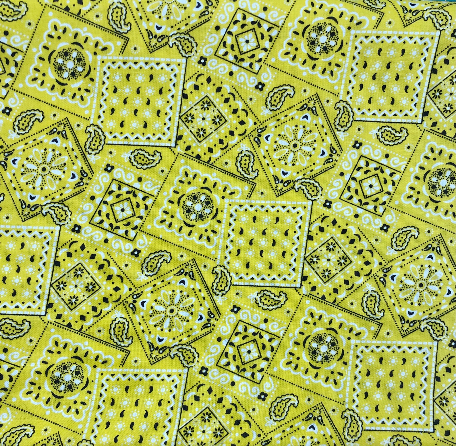Bright Yellow Bandanna Bandana Paisley Print Cotton Fabric 1 Etsy
