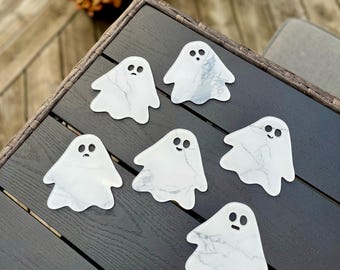 Spooky Ghost Coaster Set, Acrylic Drink Coasters, Marble White Black, Halloween Decor