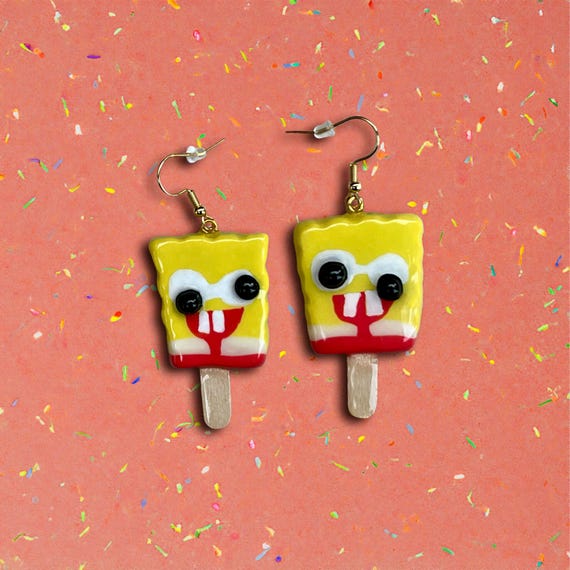 SpongeBob Popsicle Earrings: Funny Handmade Nostalgic Polymer Clay Dangle Earrings