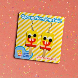 Spongebob Popsicle Earrings: Funny Handmade Nostalgic Polymer Clay Dangle Earrings