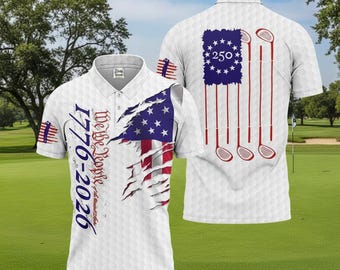 We The People Golf Polo for Men – 1776–2026 USA 250th Anniversary Shirt, Patriotic 4th of July Golf Shirt, Golf Course Pattern Shirt