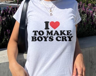 I Heart to Make Boys Cry Baby Tee, Y2K Graphic Crop Top, Trendy Summer Shirt, Retro 2000s Aesthetic, Sassy Women's Fashion