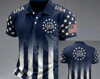 USA 250 Years Polo Shirt 1776-2026, Patriotic Polo Shirt for Men, American Flag Golf Shirt, 4th of July USA Apparel