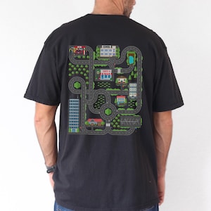 Kid Play Cars on Dad Back Shirt, T-shirt racebaanmat voor Vaderdag, grappig T-shirt vader speelkleed, cadeau van kinderen, Toy Car Road-T-shirt