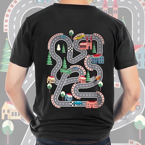 Vintage Play autorace op papa's rug, mat racebaan autoraceshirt, vader moeder vaderdag familiecadeau, speelkleed T-shirt, papa's verjaardagscadeau
