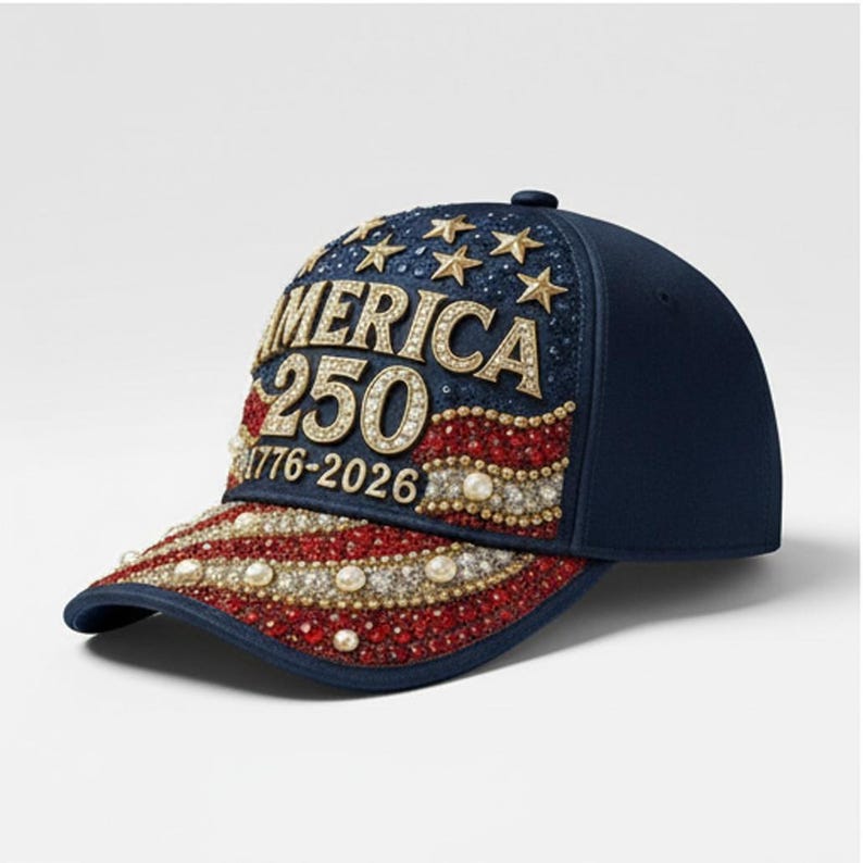 America 250 Years 3D Cap 1776-2026, Patriotic USA Flag Rhinestone Style ...