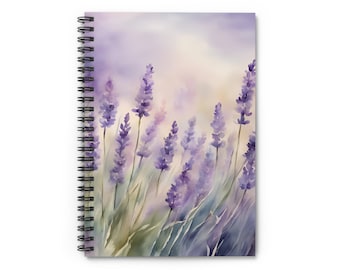 Watercolor Lavender Field Spiral Notebook: Elegant Floral Journal