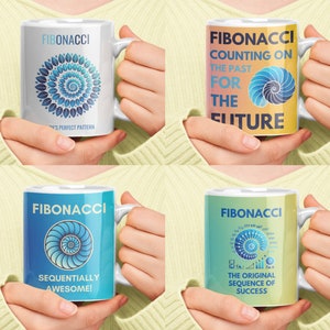 Fibonacci Math Mugs - Choose from 4 Unique Designs - Fun Math Gifts for Teachers & Math Lovers (11oz and 15oz)