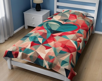Abstract Heart Velveteen Plush Blanket: Modern Home Decor Throw