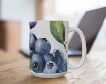 Watercolor Blueberry Coffee Mug - 15oz Ceramic Mug