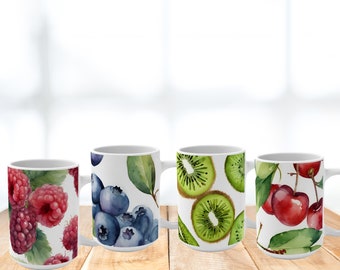 Watercolor Fruit Ceramic Mug: Vibrant Coffee & Tea Mug