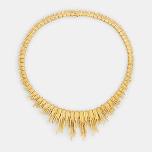 Vintage 18K Gold Fringe Necklace French Hallmarks 1950s Textured Collar Design
