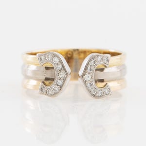 Cartier Double C Ring 18K Tri Color Gold Diamond Size 49 Box Cert