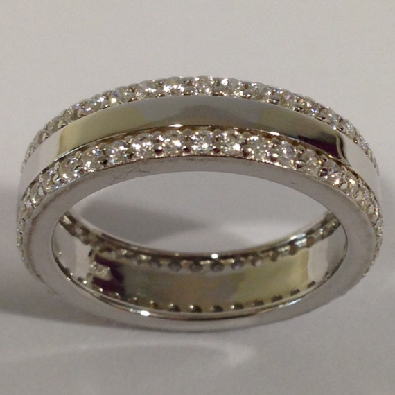 Dazzling Silver Eternity Ring with Brilliant Cubi… - image 1