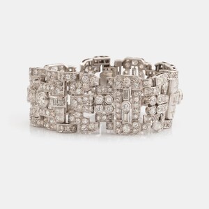 Art Deco 18K White Gold Diamond Bracelet 11.25 ct French Hallmarks Vintage
