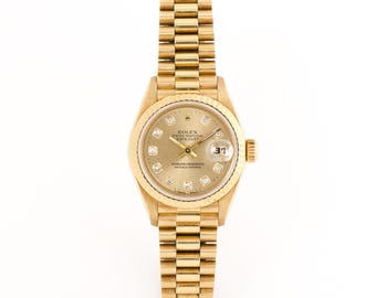 Rolex Datejust 69178 26mm 18K Gold Diamond Dial President Bracelet 1991