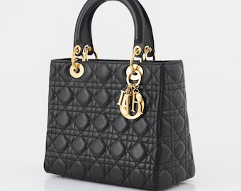 Christian Dior "Lady Dior" Medium Bag – Black Cannage Leather with Gold Hardware