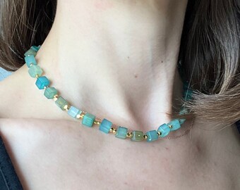 6 mm Green Agate Beaded Necklace, Gemstone Necklace, Handmade Unique Jewelry, Natural Stone Choker, Gift for Her Jewellery