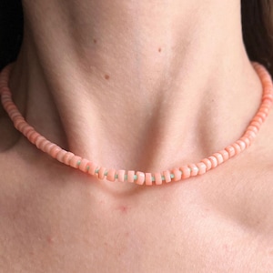 Real Coral Beaded Choker Necklace , Turquoise Color Glass Seed Beads Beaded Necklace, Handmade Hippie Jewelry,