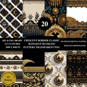 Gold Islamic Crescent Border Pattern | Ramadan Seamless Design (Digital Download)