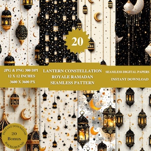 Ramadan Lantern Constellation Royale Seamless Pattern | Islamic Crescent Digital Papers (Digital Download)