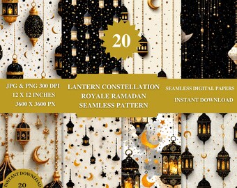 Ramadan Lantern Constellation Royale Seamless Pattern | Islamic Crescent Digital Papers (Digital Download)