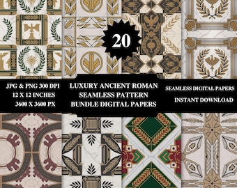 Luxury Ancient Roman Seamless Pattern | Elite Imperial Ornament | Classical Roman Mosaic Style | Instant Download