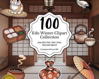 Japanese Winter Clipart Collection | Edo Winter Clipart PNG | Cozy Edo Period Illustration | Planner & Sticker Clip Art