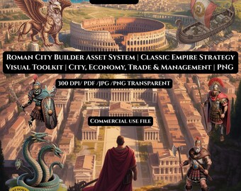 Roman City Builder Asset System | Classic Empire Strategy Visual Toolkit | City, Economy, Trade & Management | PNG 4K