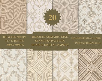 Bedouin Gold Line Art Pattern | Tribal Geometric Design (PNG + JPEG)