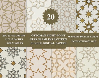 Ottoman Star Pattern | Gold Arabic Tile, 4K (PNG + JPEG Digital Download)