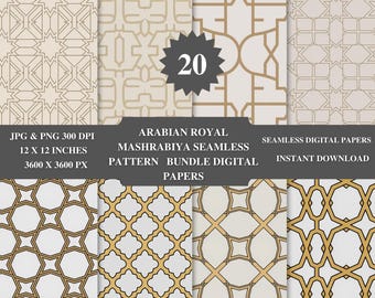 Mashrabiya Seamless Pattern | 4K Gold Line Art (PNG + JPEG) (Digital Download)