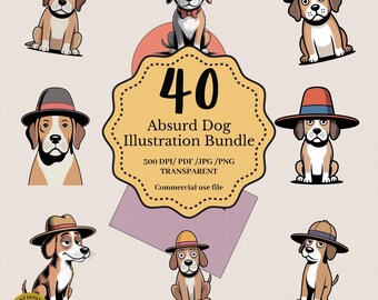 Dry Humor Dog Illustrations | Minimalist Absurd Animal Art | European Style Funny PNG Clipart