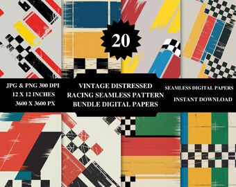 Vintage Racing Seamless Pattern | Retro Motorsport PNG (Digital Download)