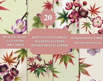 Kyoto Florals Seamless Pattern | Japanese Watercolor Plum Blossom (Digital Download)