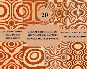 Retro 60s Geometric Pattern | Cream & Rust Op-Art (Digital Download)