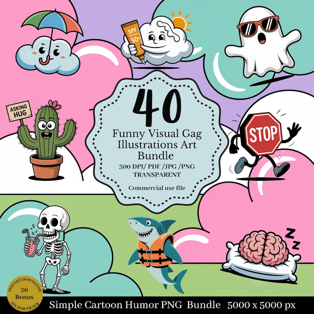 Funny Visual Gag Illustrations Art Bundle | Instant Visual Joke Art ...