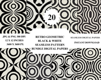 Retro 60s Mod Op-Art Pattern | Black & White Geometric Seamless Design (Digital Download)