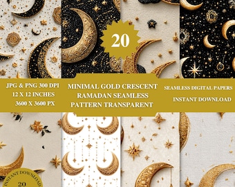 Minimal Gold Crescent Ramadan Seamless Pattern | Islamic Digital Paper (PNG Download)