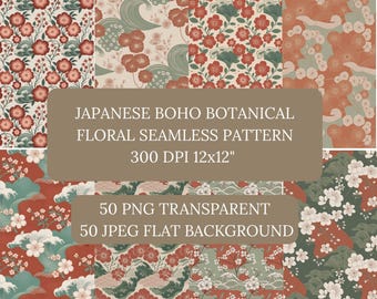 Japanese Floral Pattern | Boho Botanical Tile, Seamless (Digital Download)