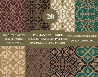 Gold Persian Floral Pattern – Seamless Arabesque Design (PNG Transparent)