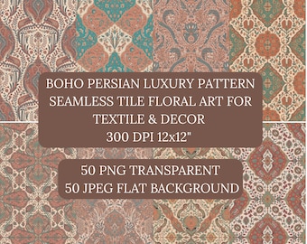Boho Persian Tile Patterns | Floral Digital Paper Bundle (PNG & JPEG)