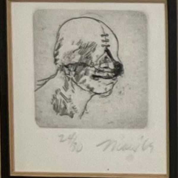 RARE Original signed etching “Battle Cap” by Robert Ernst Marx, 24/30