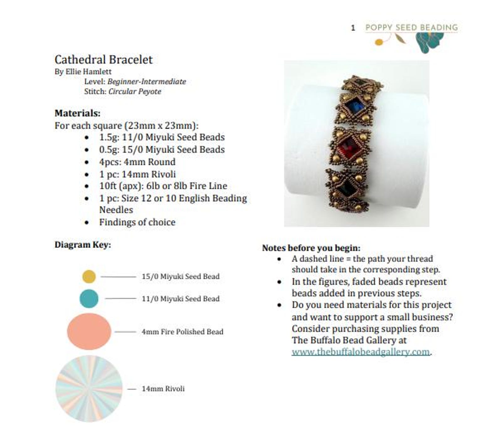 Printable Rivoli Pattern Cathedral Bracelet Beading Pattern: Rivoli Bezel Tutorial (PDF Pattern ...