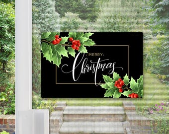 Magnetic Acrylic Decorative Accents for Screen Windows & Doors | Anti-Collision Screen Door Magnets - (Set of 2) Christmas Holly