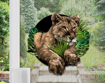 Magnetic Acrylic Decorative Accents for Screen Windows & Doors | Anti-Collision Screen Door Magnets - (Set of 2) Lion Cub