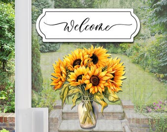 Acrylic Screen Door Magnets | Anti-Collision Screen Door Decorations & Signs - (Set of 2) (Small) Sunflowers + Welcome
