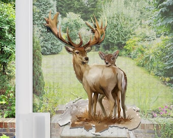 Acrylic Screen Door Magnets | Anti-Collision Screen Door Decorations & Signs - (Set of 2) (Small) Deer