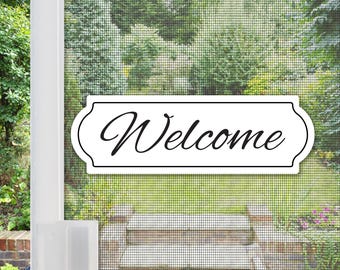 Flexible Screen Door Magnets | Anti-Collision Screen Door Decorations & Signs - (Set of 2) Welcome Script White